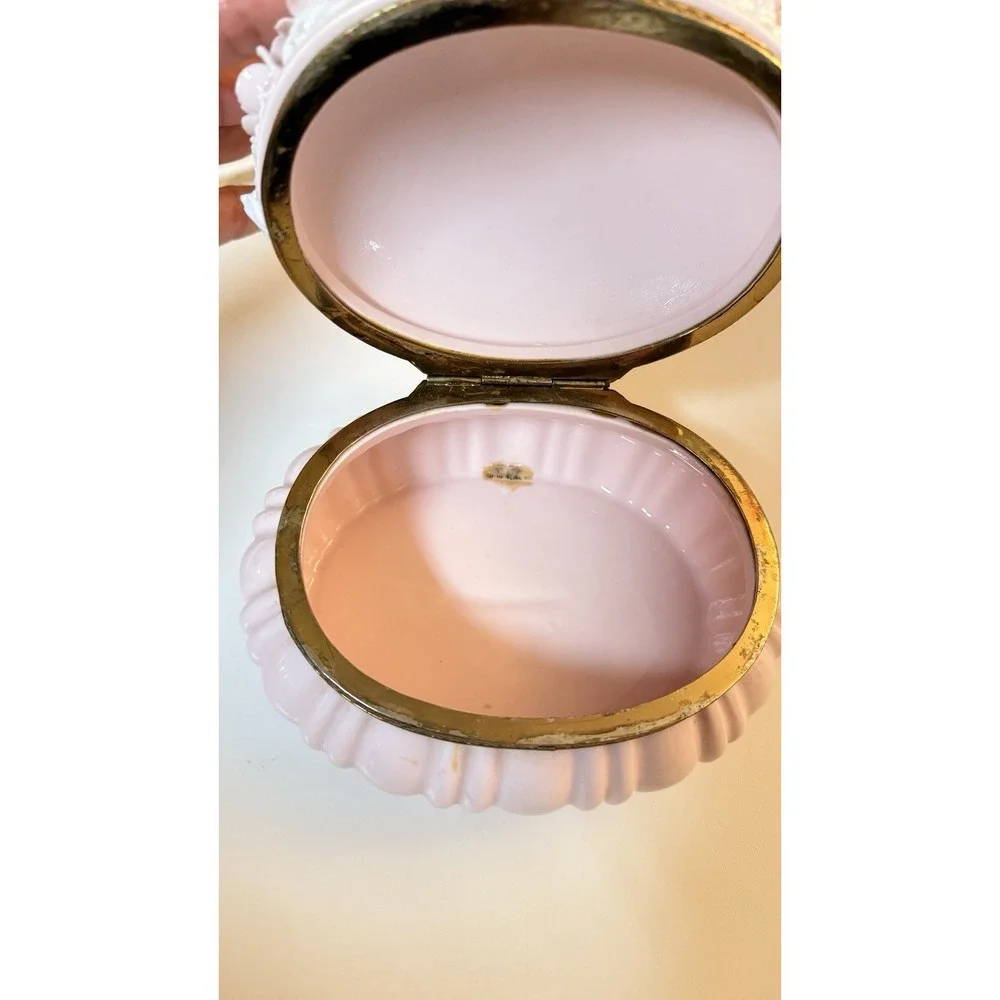 Vintage Ardalt‎ Verithin Pink Porcelain Floral Trinket Box Italy 3D Flowers